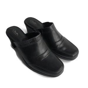 Clarks Bendables Black Leather Mules-Sz 8M NWOB